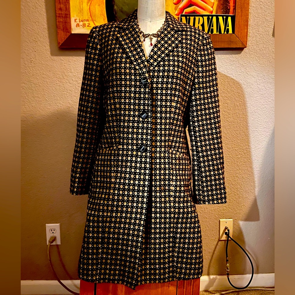 Trench coat, black & beige design, excellent condition